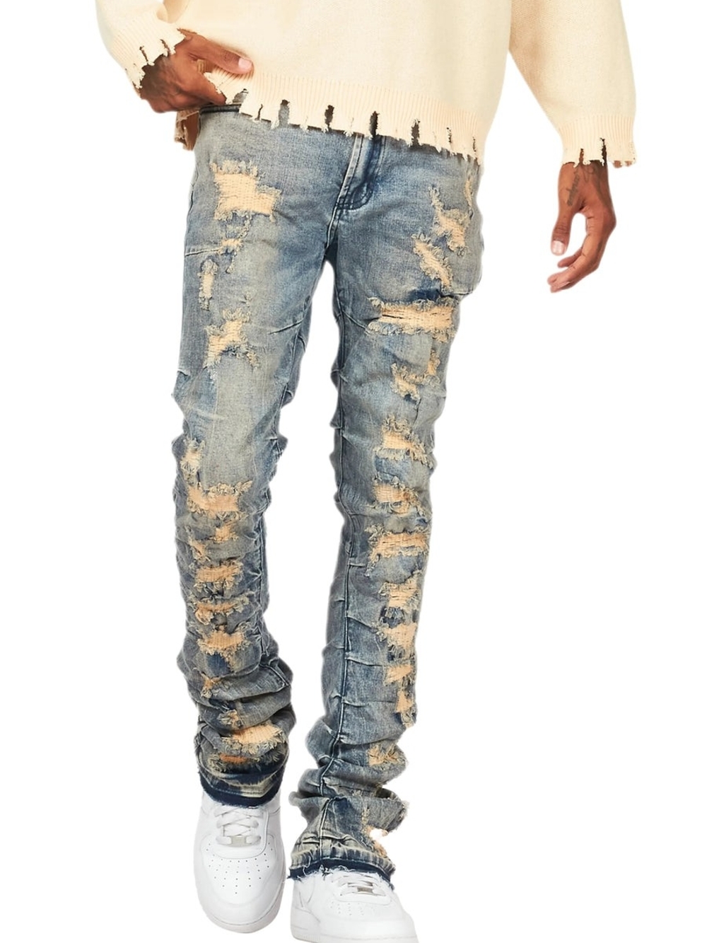 Rockstar Men's Skinny Distressed Light Blue Jeans RSM205 Flare Denim 36W